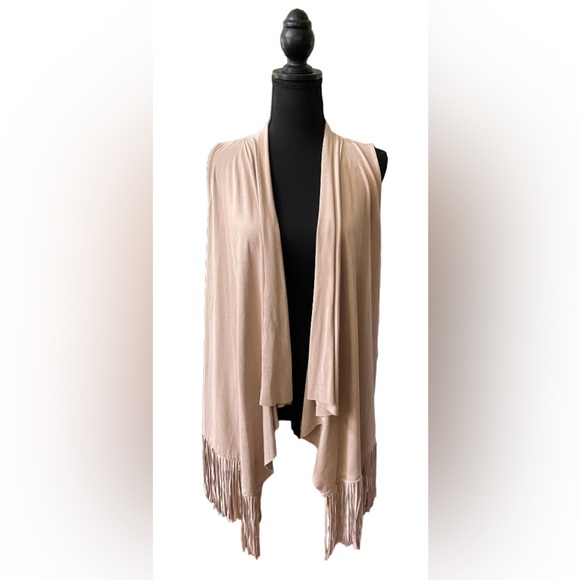 Pink Rose Jackets & Blazers - Pink Rose: Tan Vest with Fringed Trim